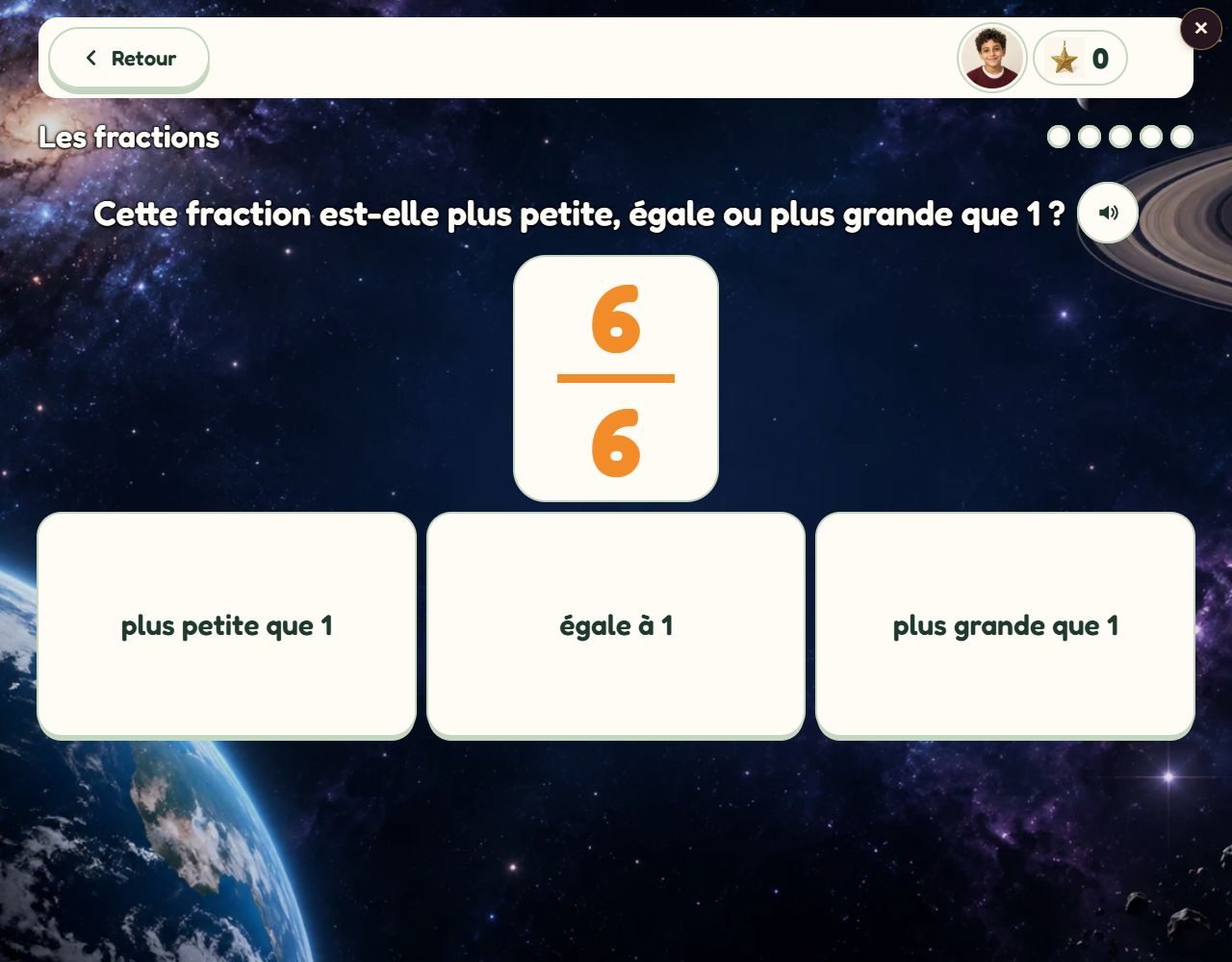 Exercice CM2 : comparer une fraction à 1
