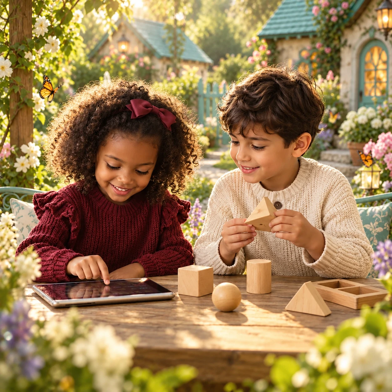 Des enfants explorent un jardin enchanté